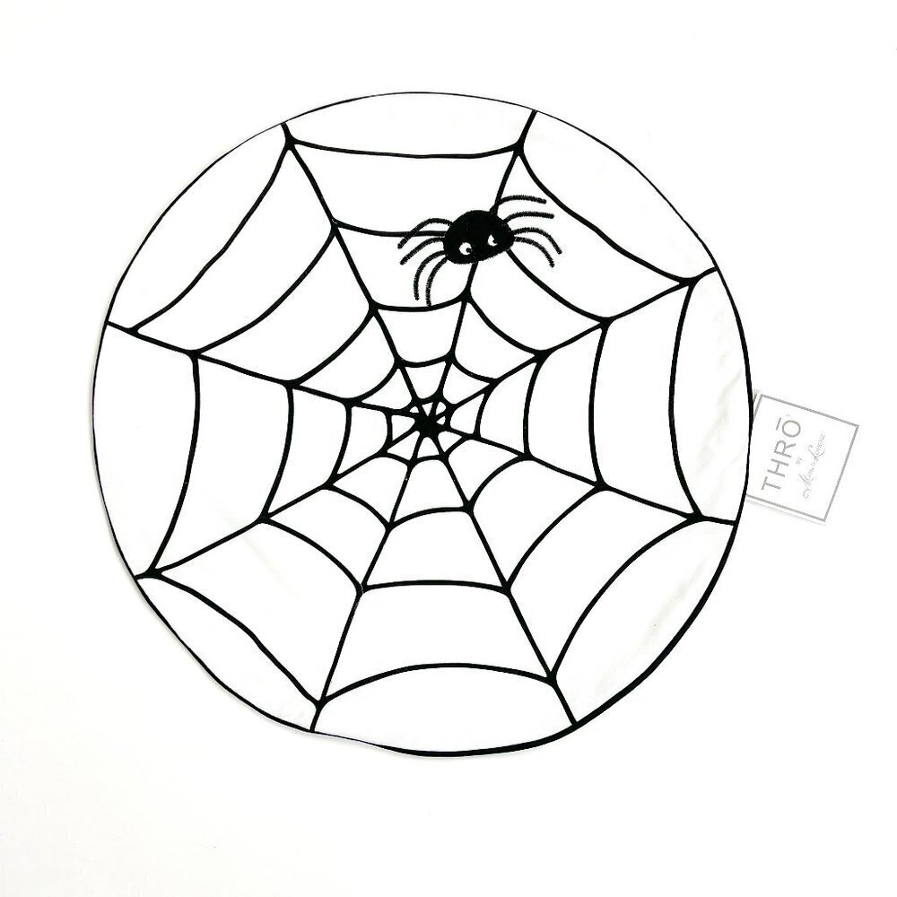 NWT THRO by Marlo Lorenz Sutton Spider Web Pillow Cover 18" Round Ivory Black